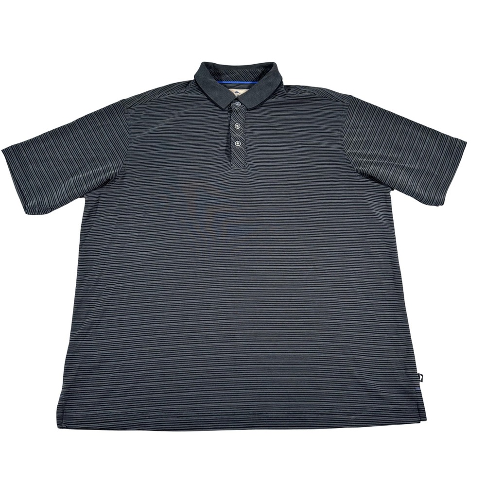 Tommy Bahama Polo Shirt Mens Large Grey Striped Modal Blend Short Sleeve 0762